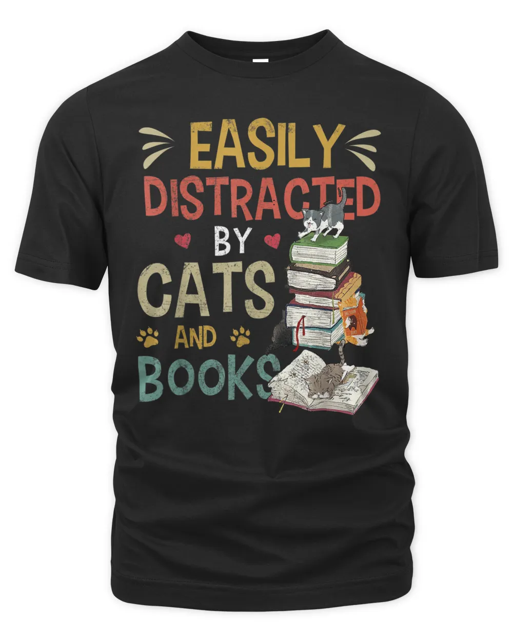 Cats 365 Easily Distracted by Cats & Books Cat & Book Lover T-Shirt Men's Premium Tshirt black s