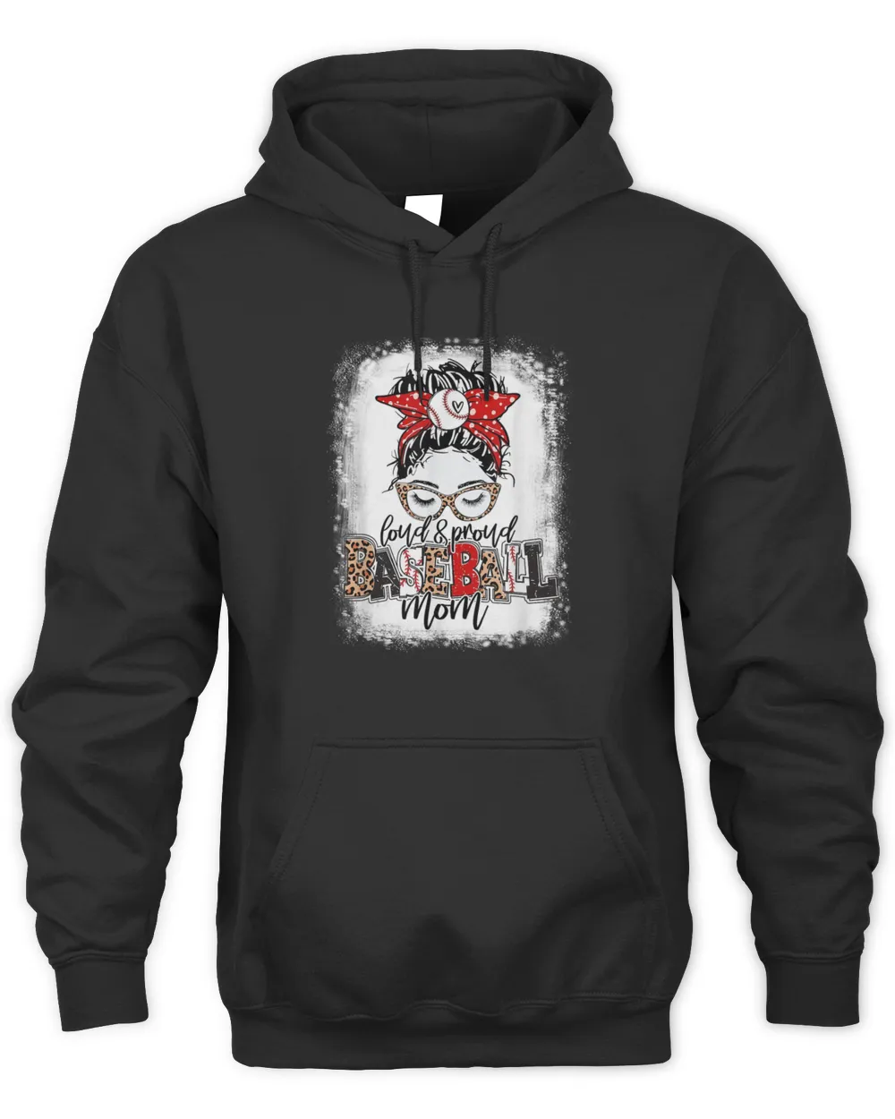 Loud And Proud BaseBall Mom Life Messy Bun Leopard T-Shirt Unisex Hoodie black s