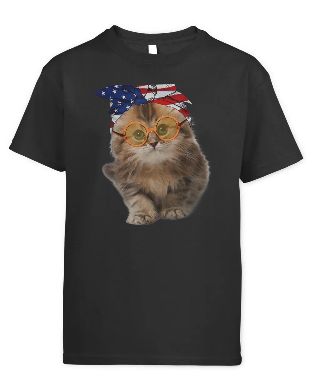 Cats 365 Funny Cute Cat American Flag USA 4th of July Cats T-Shirt Kids Standard T-Shirt black xs