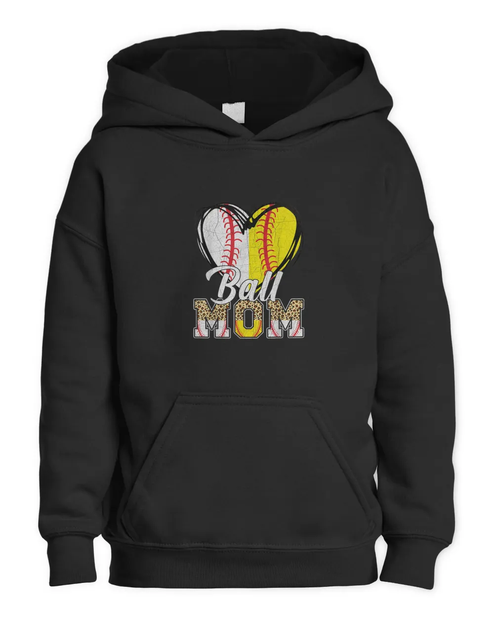 Baseball Softball Shirt Vintage Ball Mom Leopard Women Gift T-Shirt Kids Pullover Hoodie black xs