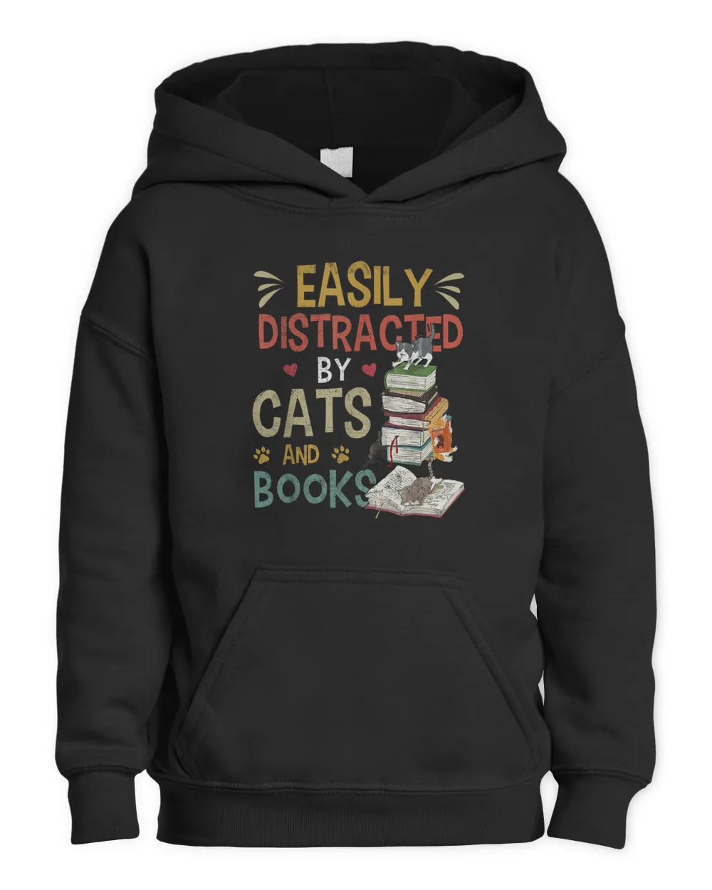 Cats 365 Easily Distracted by Cats & Books Cat & Book Lover T-Shirt Kids Pullover Hoodie black xs