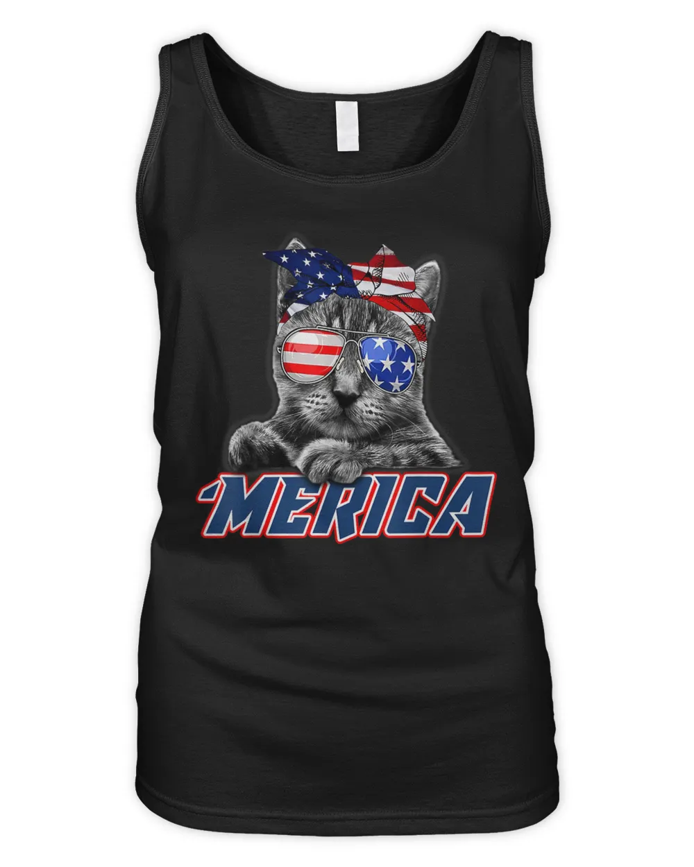 Cats 365 Merica Cat American Flag 4th of July USA Funny Cats T-Shirt Women's Tank Top black s