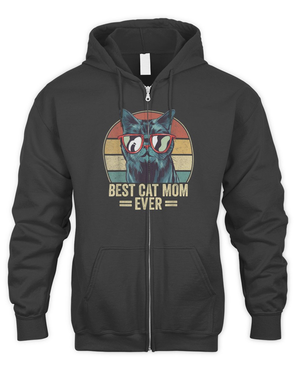 Best Cat Mom Ever Retro Vintage Cat Mothers Day 2023 T-Shirt Men's Zip Hoodie black s