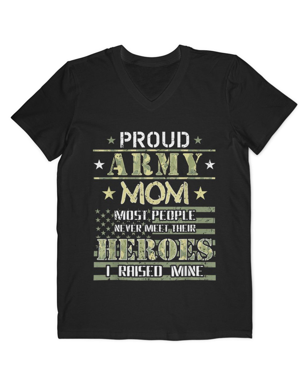 Proud Army Mom I Raised My Heroes Camouflage Graphics Army T-Shirt Men's V-Neck T-Shirt black s