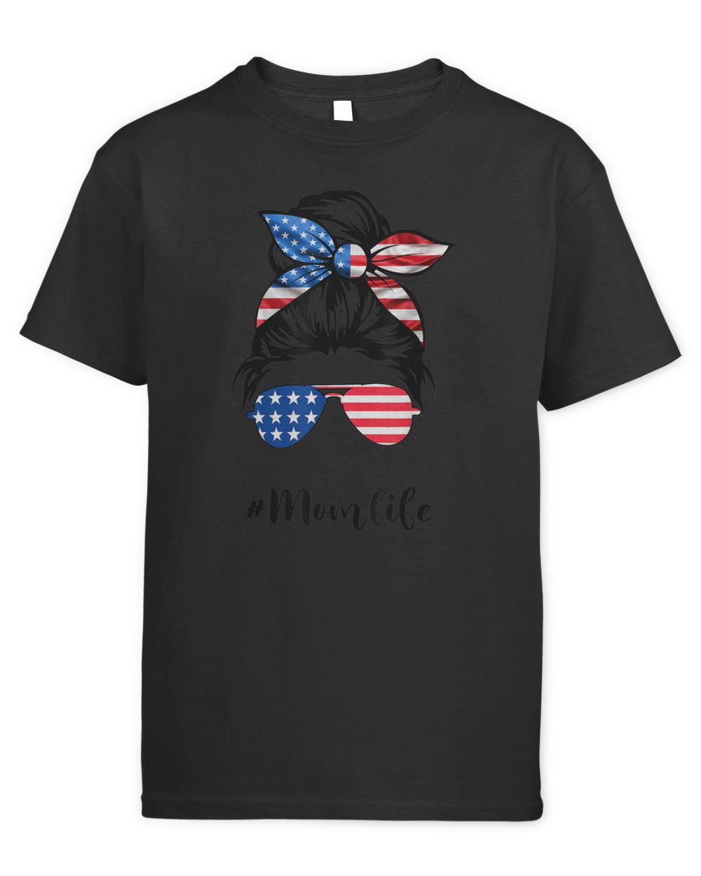 Mom Life Messy Bun America Flag Mothers Day Gift 4th Of July T-Shirt Kids Standard T-Shirt black xs