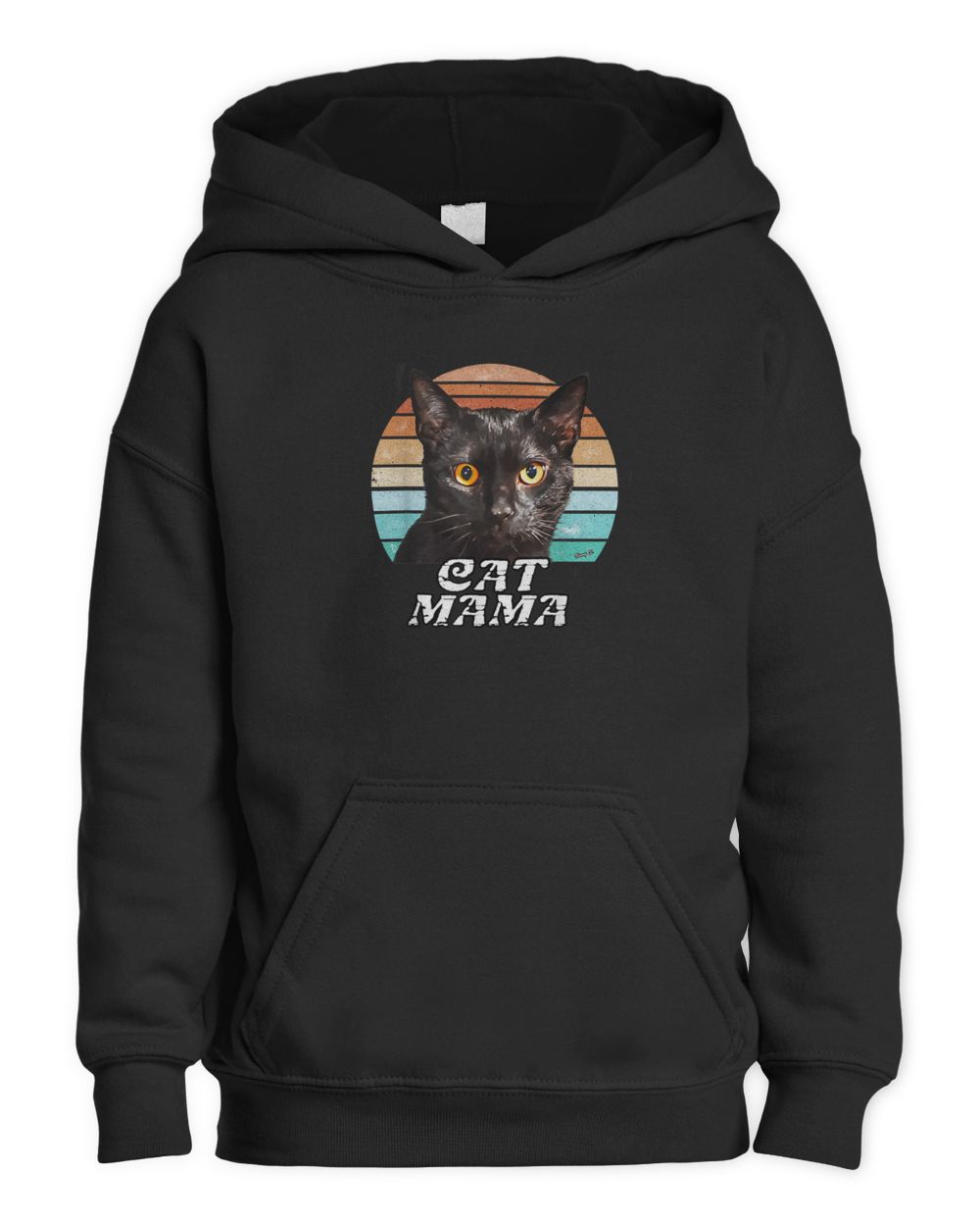Cat Mama Mom Mothers Day Black Cat Retro T-Shirt Kids Pullover Hoodie black xs