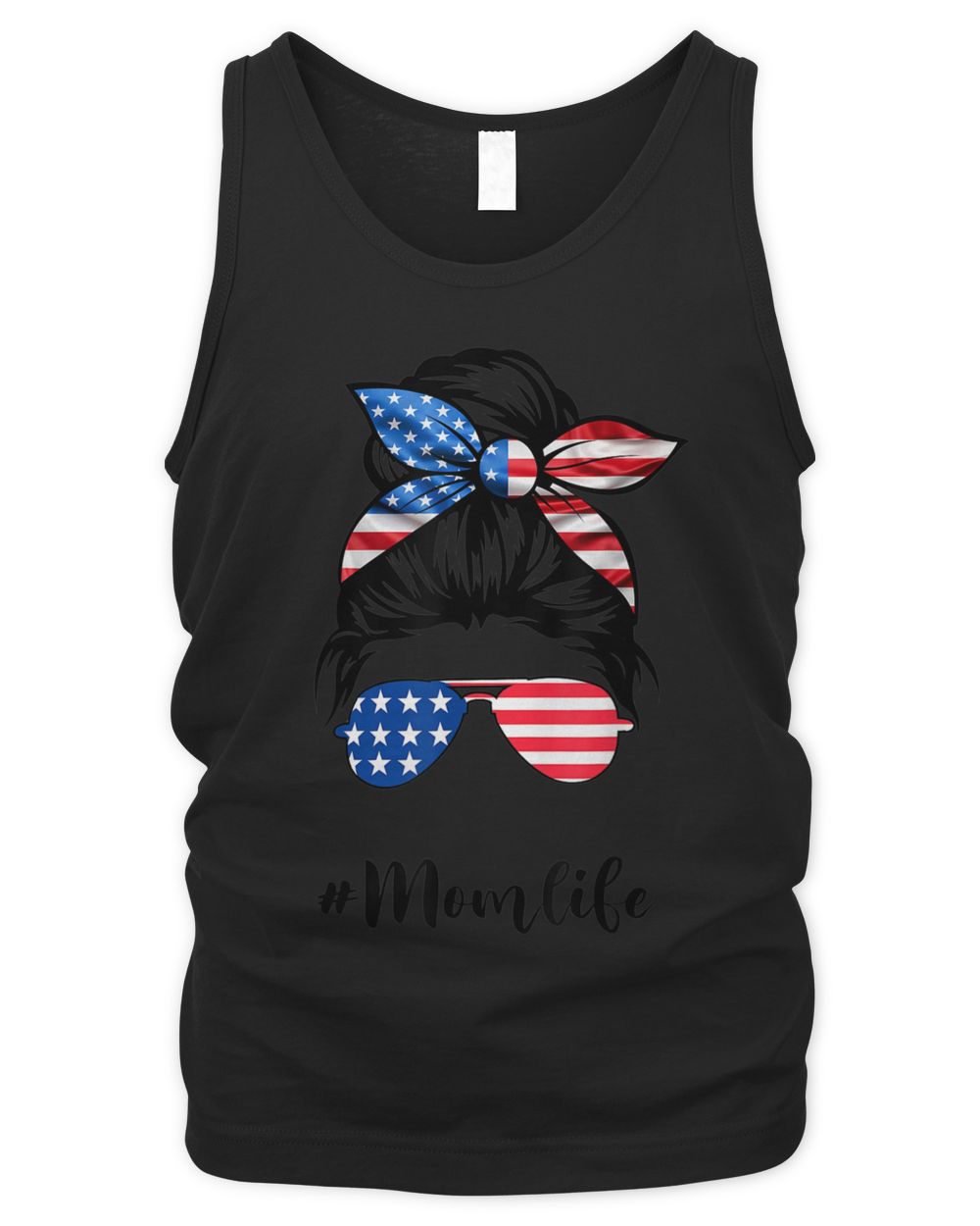 Mom Life Messy Bun America Flag Mothers Day Gift 4th Of July T-Shirt Men's Tank Top black s