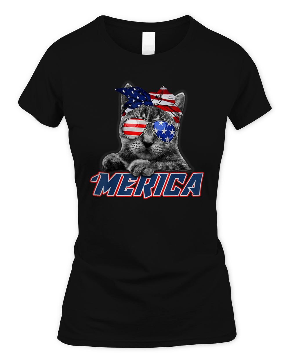 Cats 365 Merica Cat American Flag 4th of July USA Funny Cats T-Shirt Women's Standard T-Shirt black s