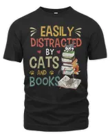Cats 365 Easily Distracted by Cats & Books Cat & Book Lover T-Shirt Men's Premium Tshirt black s