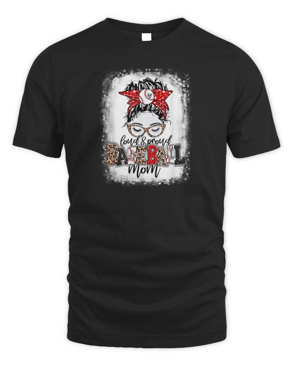 Loud And Proud BaseBall Mom Life Messy Bun Leopard T-Shirt